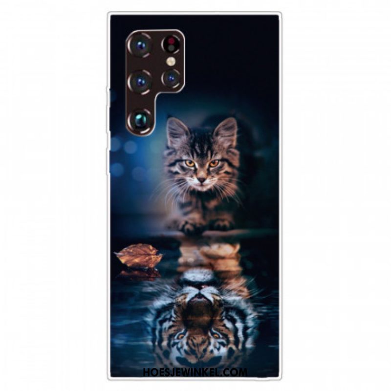 Telefoonhoesje voor Samsung Galaxy S22 Ultra 5G Reflectie Van De Kat