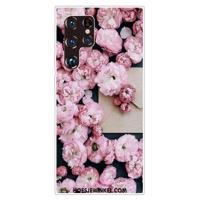 Telefoonhoesje voor Samsung Galaxy S22 Ultra 5G Roze Bloemen