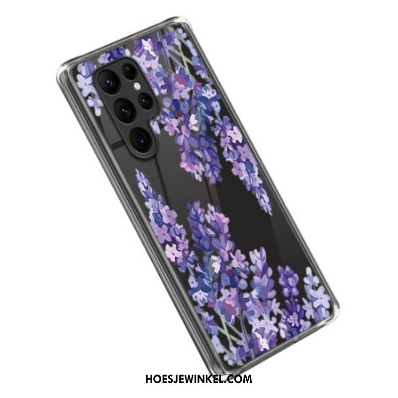 Telefoonhoesje voor Samsung Galaxy S23 Ultra 5G Naadloze Paarse Bloemen