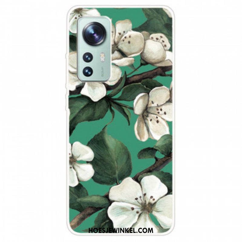 Telefoonhoesje voor Xiaomi 12 / 12X Siliconen Witte Bloemen