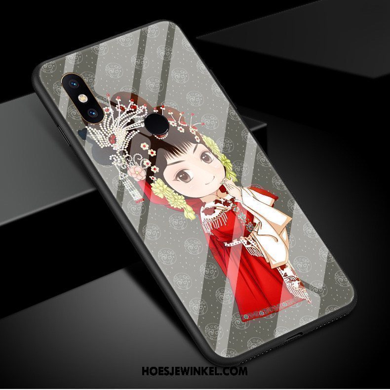 Xiaomi Mi 8 Hoesje Chinese Stijl Mobiele Telefoon Rood, Xiaomi Mi 8 Hoesje Glas Drama Beige