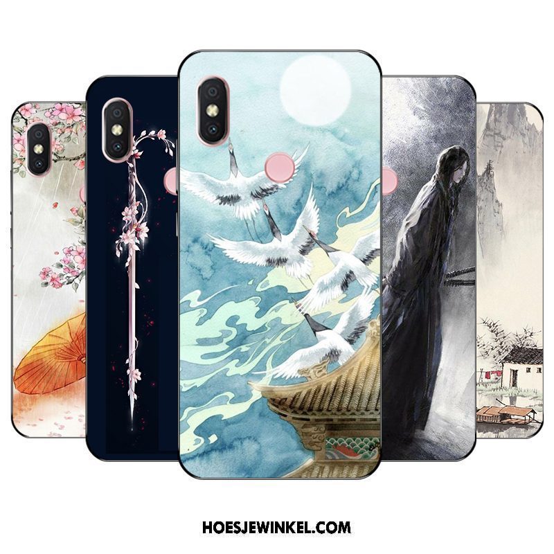 Xiaomi Mi 8 Hoesje Hoes Inkt Roze, Xiaomi Mi 8 Hoesje Zacht Chinese Stijl Beige