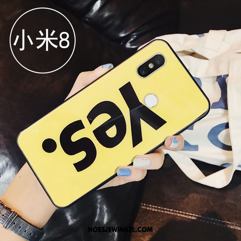 Xiaomi Mi 8 Hoesje Letter Eenvoudige Glas, Xiaomi Mi 8 Hoesje Anti-fall All Inclusive Beige