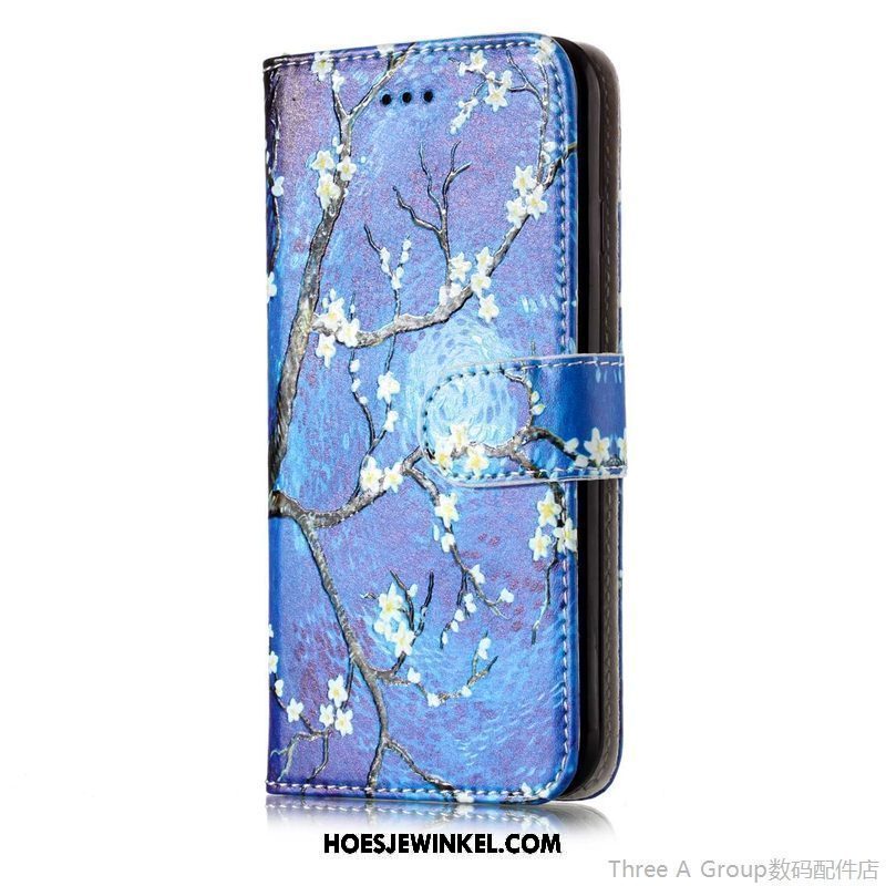 Xiaomi Mi 8 Lite Hoesje Leren Etui Donkerblauw Folio, Xiaomi Mi 8 Lite Hoesje All Inclusive Zacht