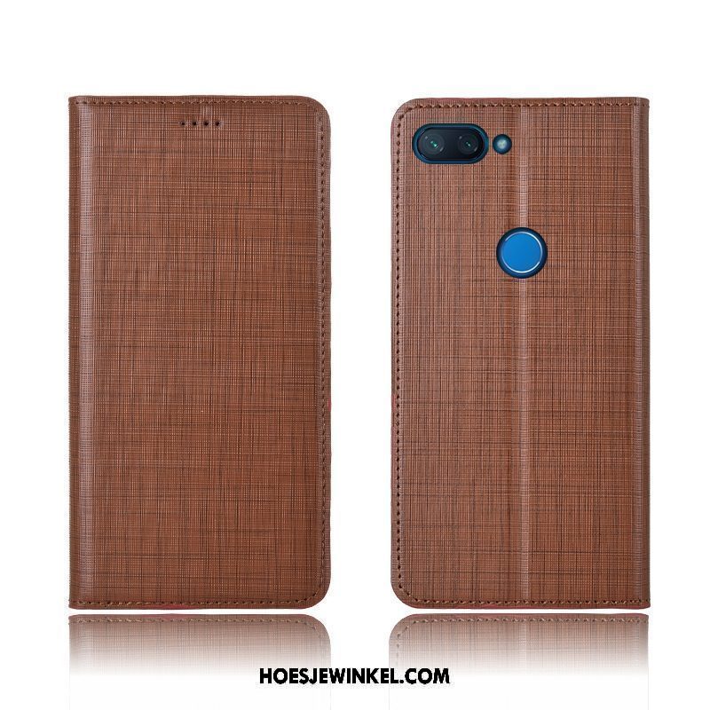 Xiaomi Mi 8 Lite Hoesje Mini Patroon Hoes, Xiaomi Mi 8 Lite Hoesje Echt Leer Nieuw Braun Beige