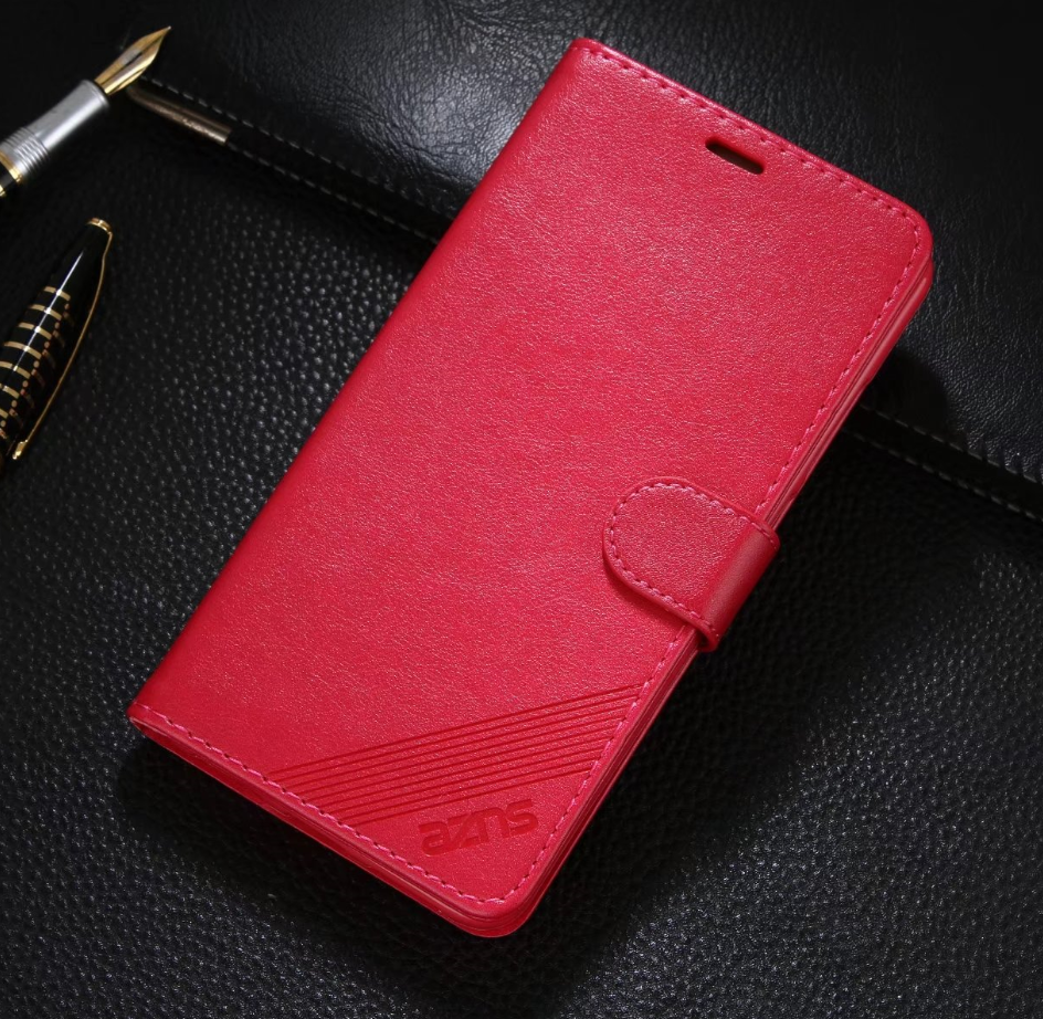 Xiaomi Mi 8 Pro Hoesje Leren Etui Hoes Clamshell, Xiaomi Mi 8 Pro Hoesje Bescherming Rood