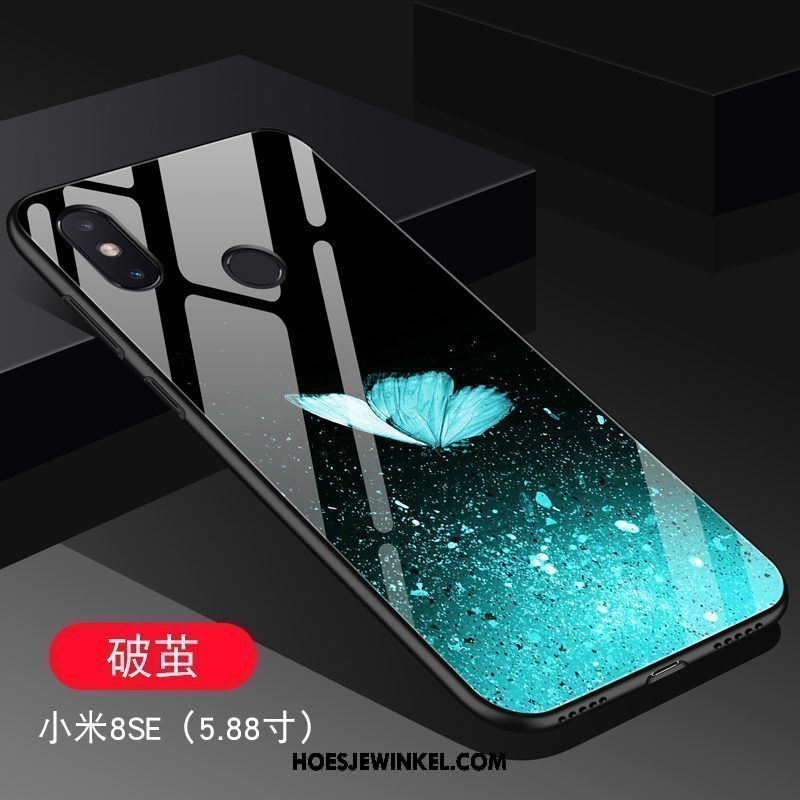 Xiaomi Mi 8 Se Hoesje Hard Schrobben Blauw, Xiaomi Mi 8 Se Hoesje Trend Glas Beige