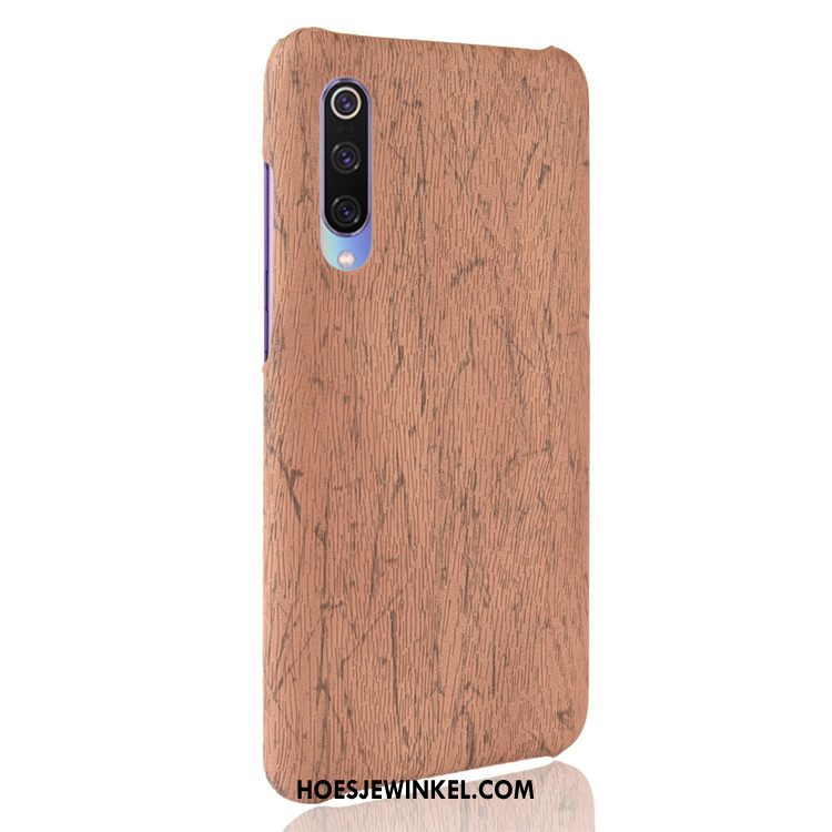 Xiaomi Mi 9 Hoesje Houtnerf Leer Tas, Xiaomi Mi 9 Hoesje Bescherming Trend Braun Beige