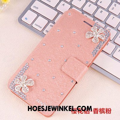 Xiaomi Mi A2 Hoesje Met Strass Trend Leren Etui, Xiaomi Mi A2 Hoesje Mobiele Telefoon Bescherming Beige