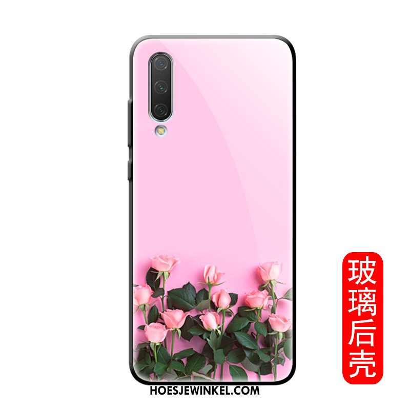 Xiaomi Mi A3 Hoesje Patroon Bloemen Glas, Xiaomi Mi A3 Hoesje Pas Siliconen Beige