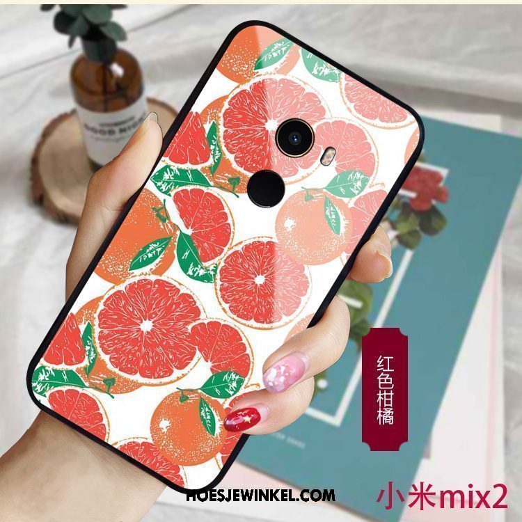 Xiaomi Mi Mix 2 Hoesje Mobiele Telefoon Mini Rood, Xiaomi Mi Mix 2 Hoesje Aardbei Gehard Glas Orange Beige