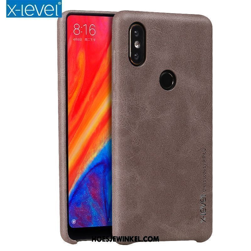 Xiaomi Mi Mix 2s Hoesje Luxe Leren Etui Mobiele Telefoon, Xiaomi Mi Mix 2s Hoesje Bescherming Anti-fall Braun Beige