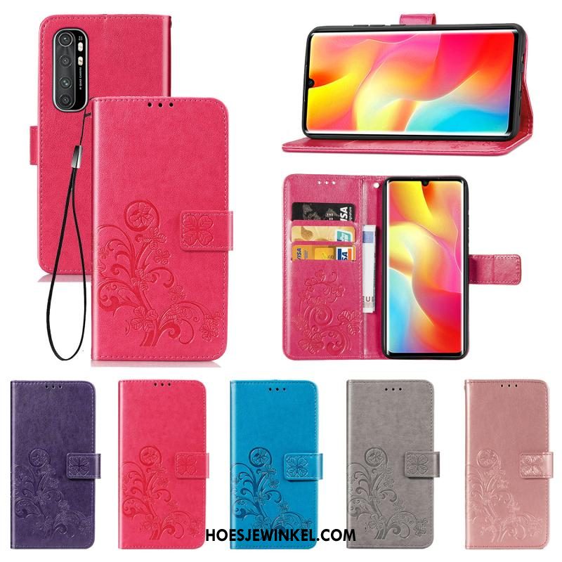 Xiaomi Mi Note 10 Lite Hoesje Lucky Mini Mobiele Telefoon, Xiaomi Mi Note 10 Lite Hoesje Leren Etui Rood Beige