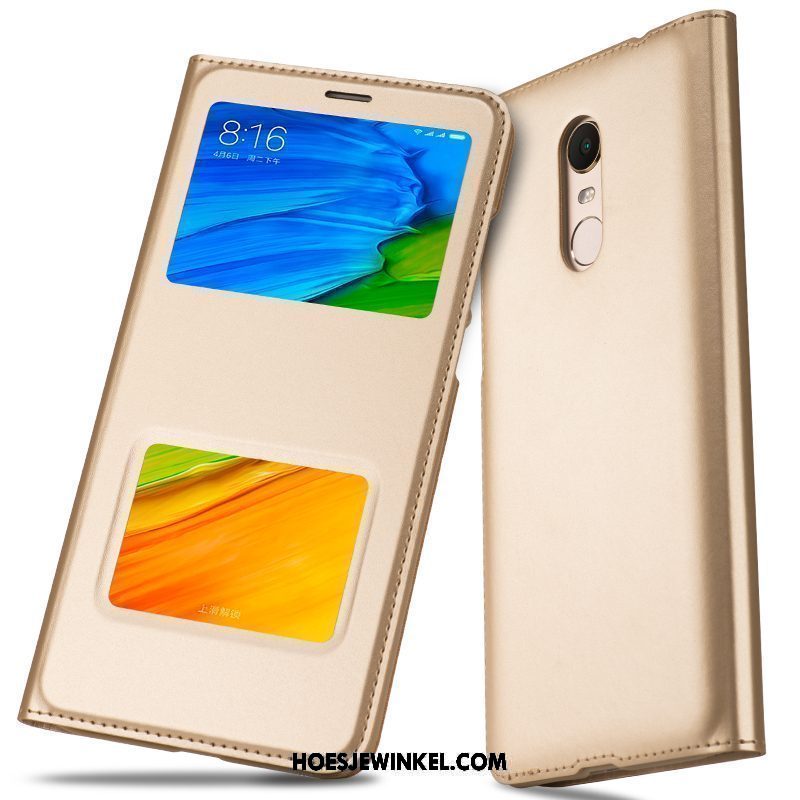 Xiaomi Redmi 5 Plus Hoesje Leren Etui Mobiele Telefoon Hard, Xiaomi Redmi 5 Plus Hoesje Goud Clamshell Beige