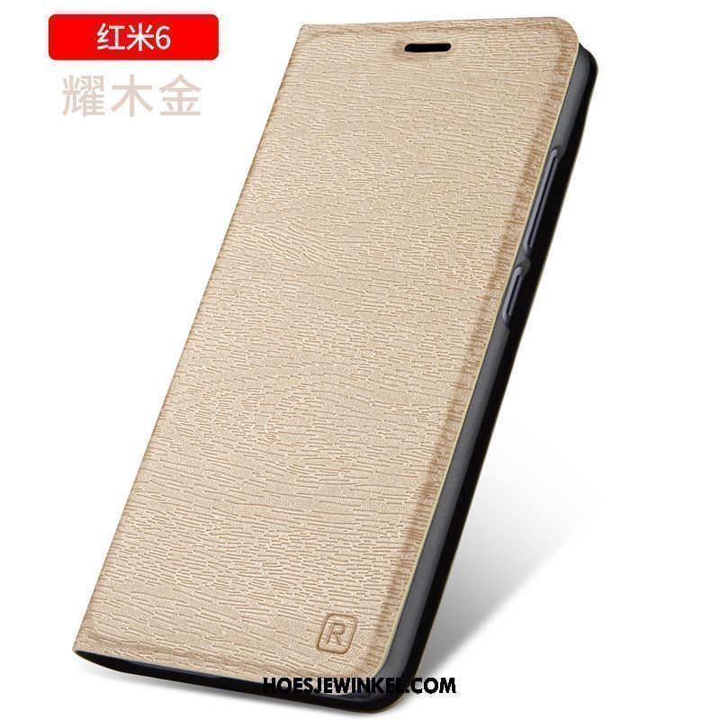 Xiaomi Redmi 6 Hoesje Folio Leren Etui Rood, Xiaomi Redmi 6 Hoesje Goud Mobiele Telefoon Beige