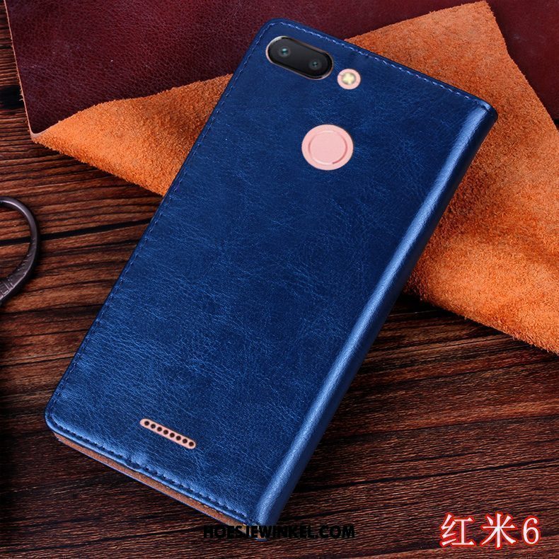 Xiaomi Redmi 6 Hoesje Leren Etui Siliconen Persoonlijk, Xiaomi Redmi 6 Hoesje Mobiele Telefoon Blauw Beige