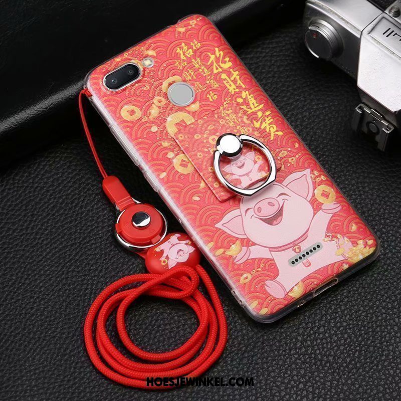 Xiaomi Redmi 6 Hoesje Rood Ring Hanger, Xiaomi Redmi 6 Hoesje Trend Mobiele Telefoon Beige