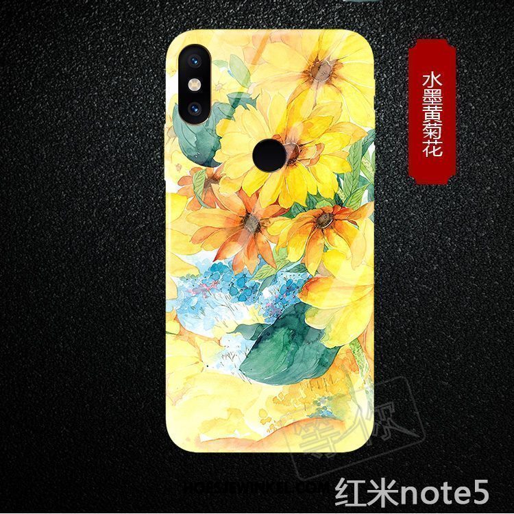 Xiaomi Redmi Note 5 Hoesje Gehard Glas Kunst Pioen, Xiaomi Redmi Note 5 Hoesje Mini Bloemen Beige