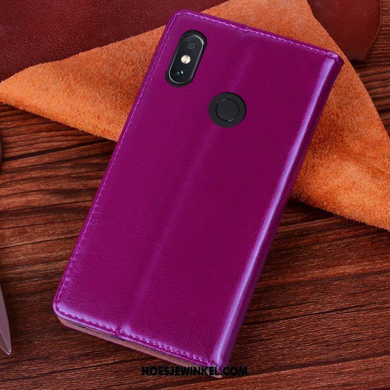 Xiaomi Redmi Note 5 Hoesje Hoes Leren Etui Bescherming, Xiaomi Redmi Note 5 Hoesje Purper Bedrijf Beige