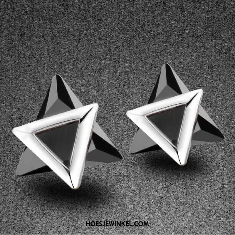 Zilveren Sieraden Heren Driehoek Elegante Persoonlijkheid, Zilveren Sieraden Eenvoudig Mannen Schwarz Silber