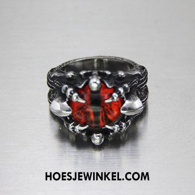 Zilveren Sieraden Heren Schedel Rots Trend, Zilveren Sieraden Hiphop Vintage Rot