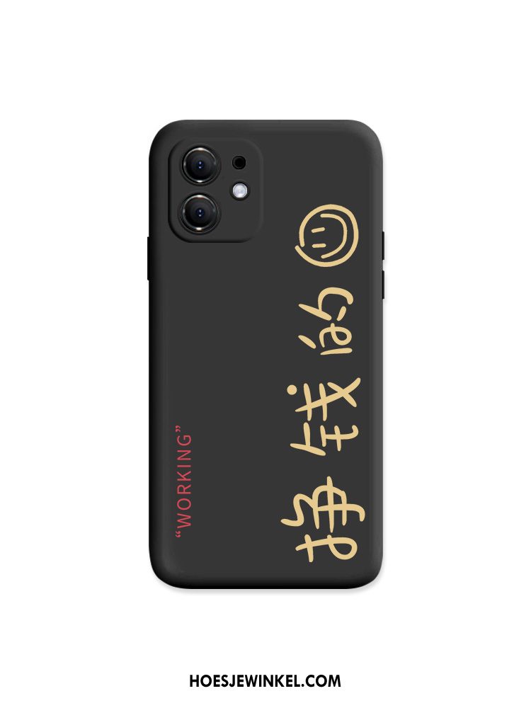 iPhone 12 Hoesje Mobiele Telefoon Bloemen Zwart, iPhone 12 Hoesje Zacht All Inclusive