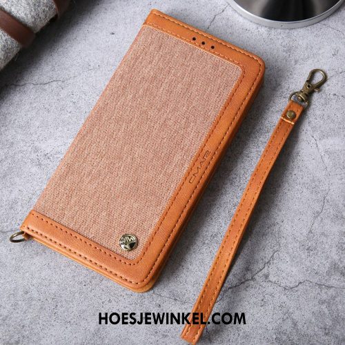 iPhone 12 Hoesje Patroon Bedrijf Folio, iPhone 12 Hoesje Bescherming Leren Etui Braun