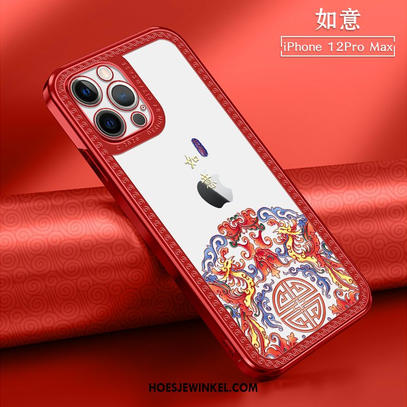 iPhone 12 Pro Max Hoesje Mobiele Telefoon Chinese Stijl All Inclusive, iPhone 12 Pro Max Hoesje Doorzichtig Rood