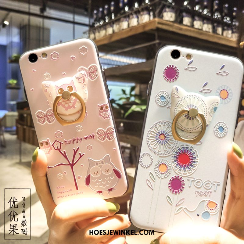 iPhone 6 / 6s Hoesje Wit Kat Reliëf, iPhone 6 / 6s Hoesje Ring Hanger