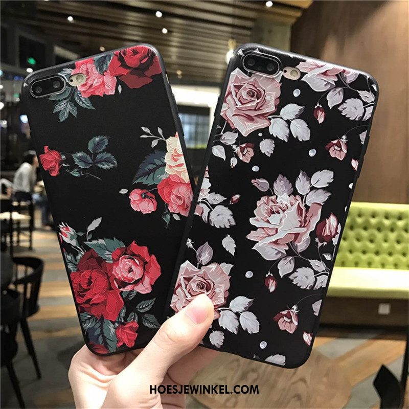 iPhone 7 Plus Hoesje Mobiele Telefoon Siliconen All Inclusive, iPhone 7 Plus Hoesje Zwart Bloemen