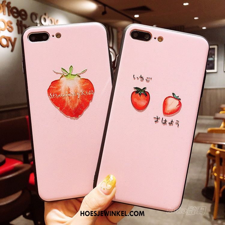 iPhone 8 Plus Hoesje Aardbei Anti-fall Roze, iPhone 8 Plus Hoesje All Inclusive Mini