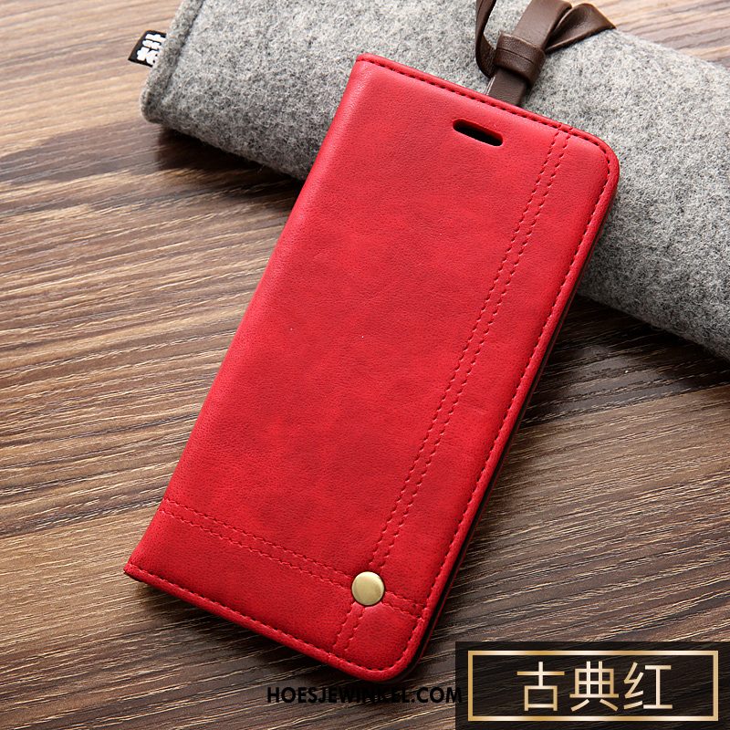 iPhone 8 Plus Hoesje Leren Etui Klassiek Rood, iPhone 8 Plus Hoesje Folio Bescherming