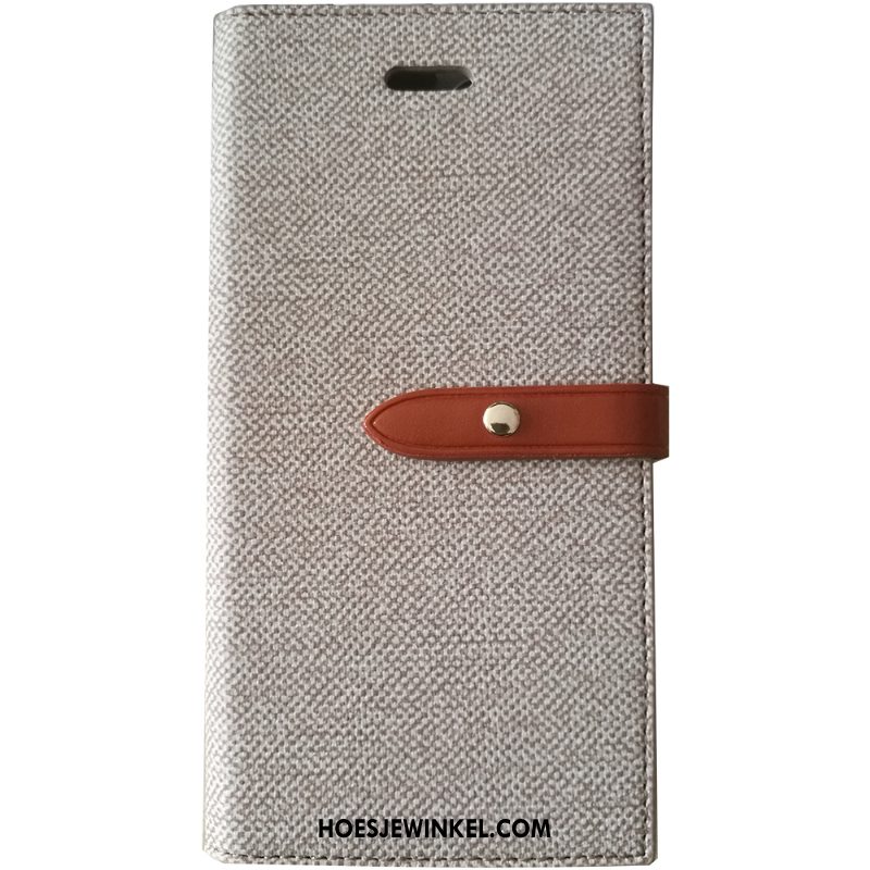 iPhone 8 Plus Hoesje Mobiele Telefoon Geruit Leren Etui, iPhone 8 Plus Hoesje Grijs Leer Beige