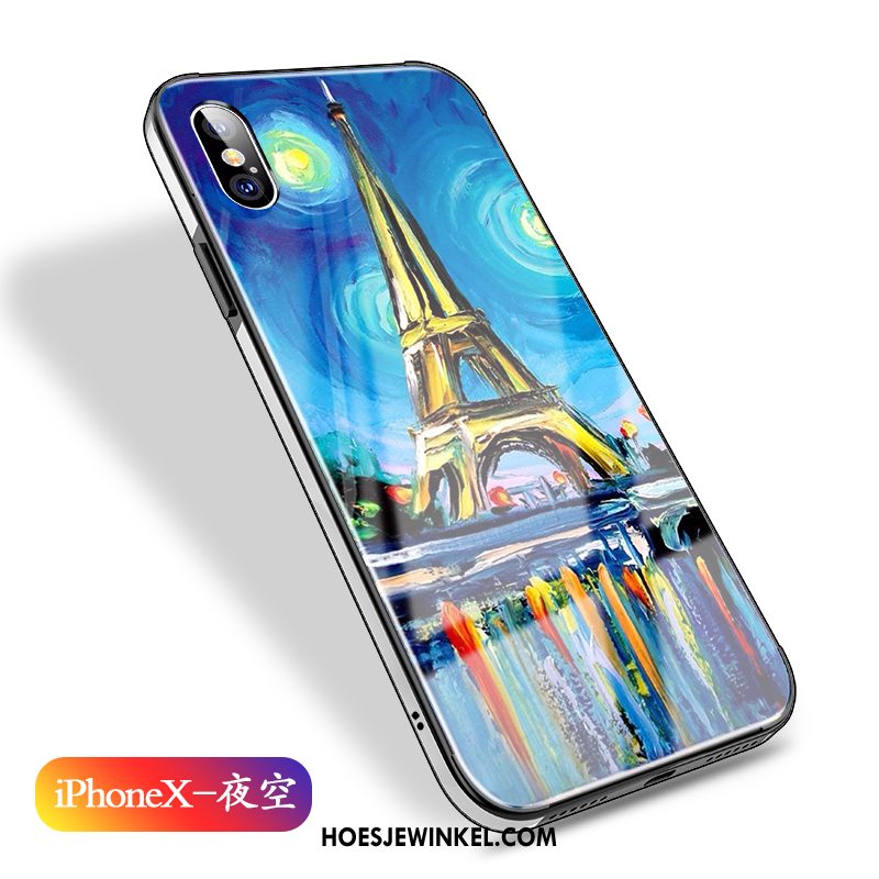 iPhone X Hoesje All Inclusive Blauw Glas, iPhone X Hoesje Olieverfschilderij Anti-fall