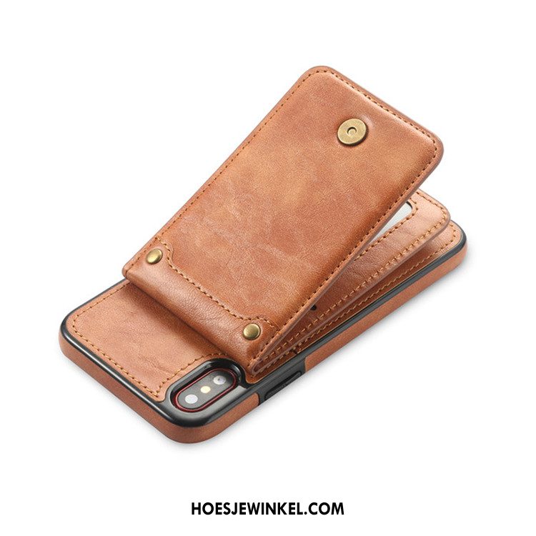 iPhone X Hoesje Portemonnee Anti-fall Kaart, iPhone X Hoesje Mobiele Telefoon All Inclusive Braun