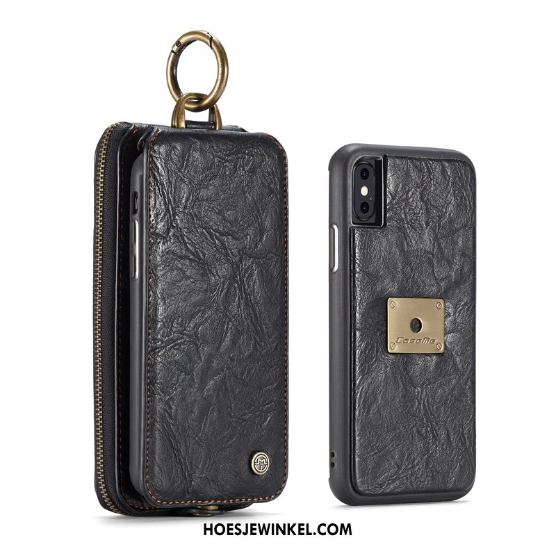 iPhone X Hoesje Portemonnee Rits Tas, iPhone X Hoesje Leren Etui Hoes