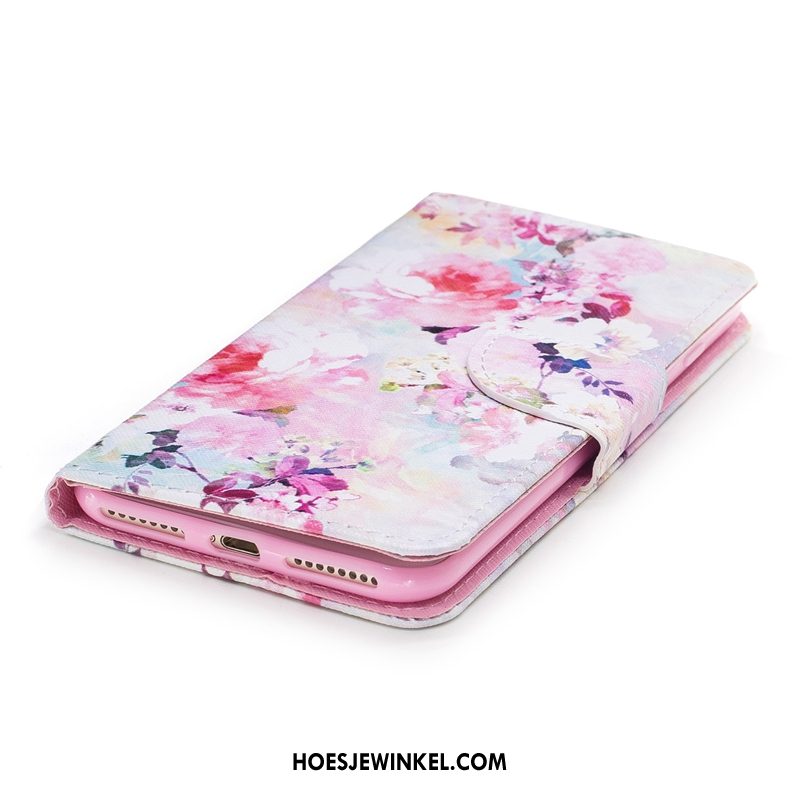 iPhone Xr Hoesje Folio Bloemen Roze, iPhone Xr Hoesje Leren Etui Bescherming