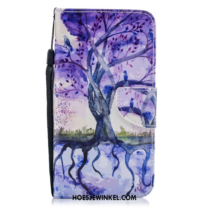 iPhone Xr Hoesje Folio Mobiele Telefoon Boom, iPhone Xr Hoesje Purper Leren Etui