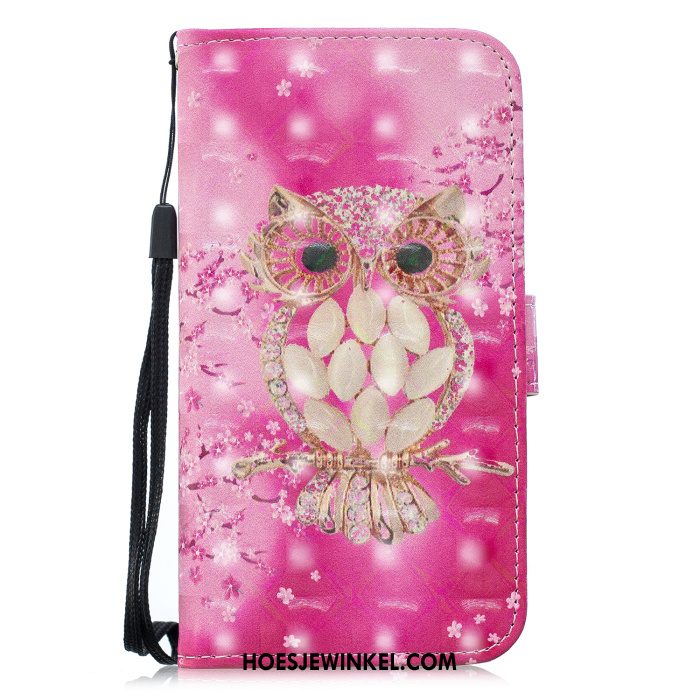 iPhone Xr Hoesje Leren Etui Bescherming Folio, iPhone Xr Hoesje Roze Kat