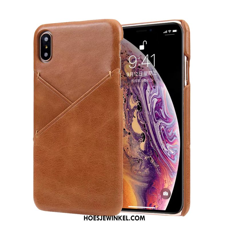 iPhone Xs Hoesje Anti-fall Bruin Bedrijf, iPhone Xs Hoesje Elegante Kaart Kamelfarbe