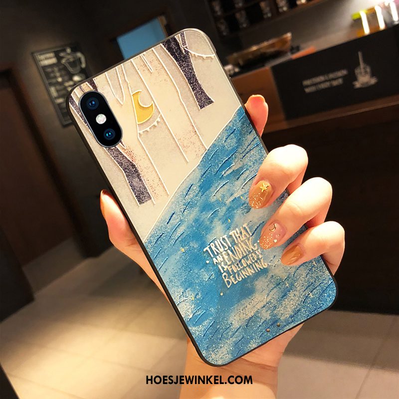 iPhone Xs Hoesje Bescherming Schrobben Hoes, iPhone Xs Hoesje Reliëf Blauw