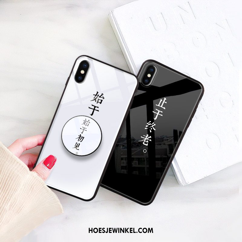 iPhone Xs Hoesje Glas Hoes Geschilderd, iPhone Xs Hoesje Pailletten Zwart