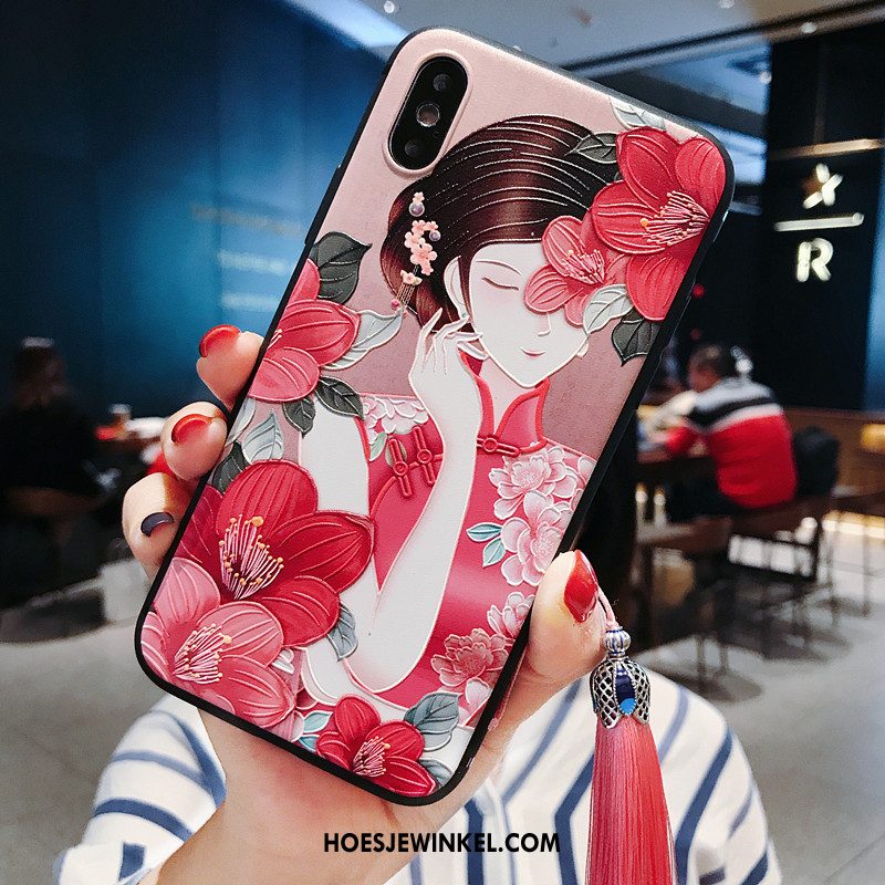 iPhone Xs Hoesje Hanger Rood Mobiele Telefoon, iPhone Xs Hoesje Anti-fall Kwasten