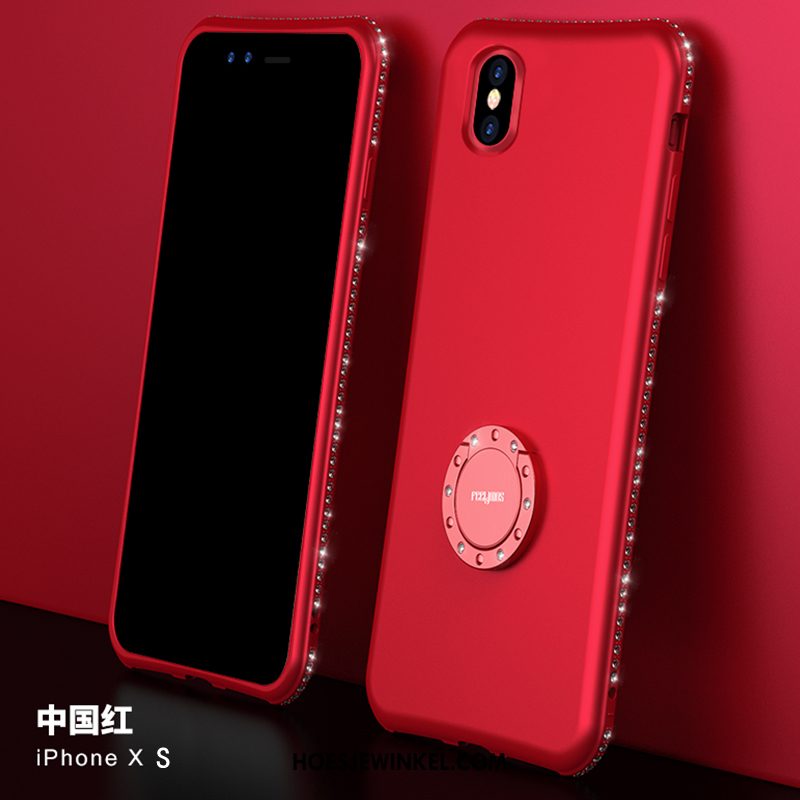 iPhone Xs Hoesje Ondersteuning Net Red Met Strass, iPhone Xs Hoesje Anti-fall Siliconen