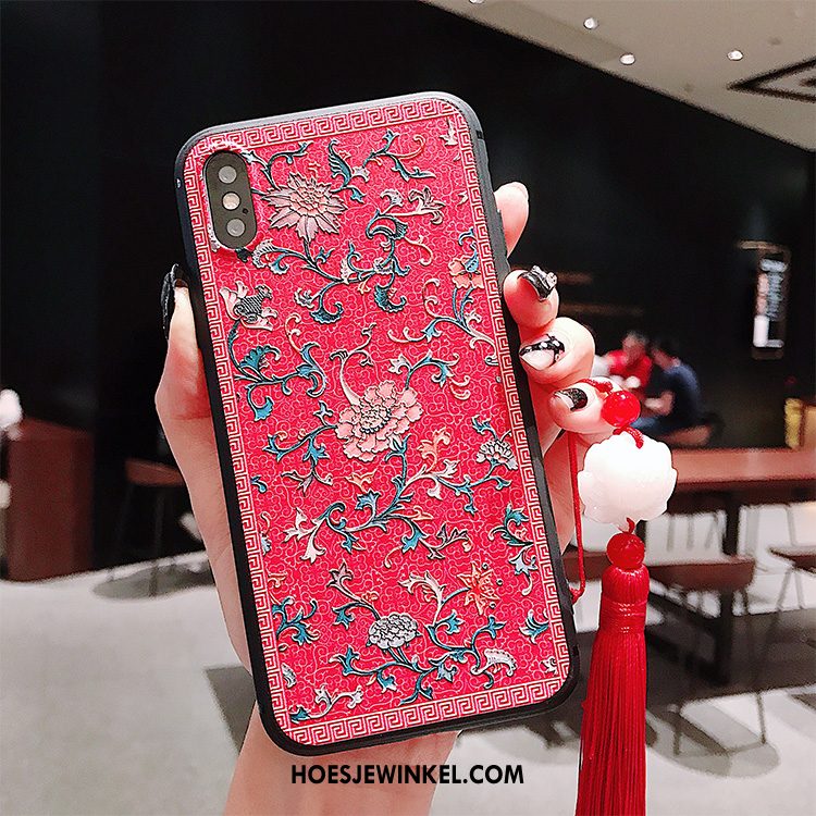 iPhone Xs Hoesje Rood Chinese Stijl Kunst, iPhone Xs Hoesje Net Red Mobiele Telefoon
