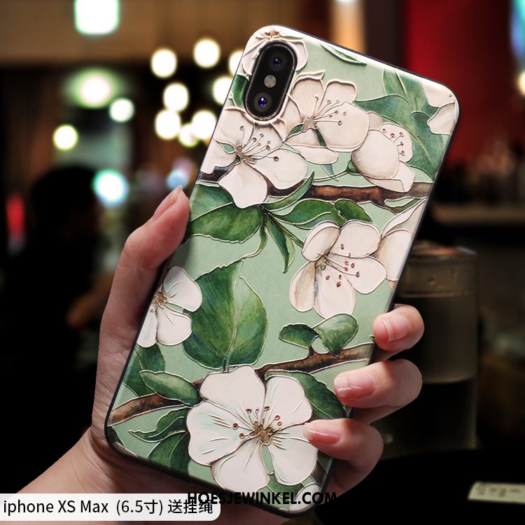 iPhone Xs Max Hoesje Dun Anti-fall Groen, iPhone Xs Max Hoesje Hanger Schrobben Beige